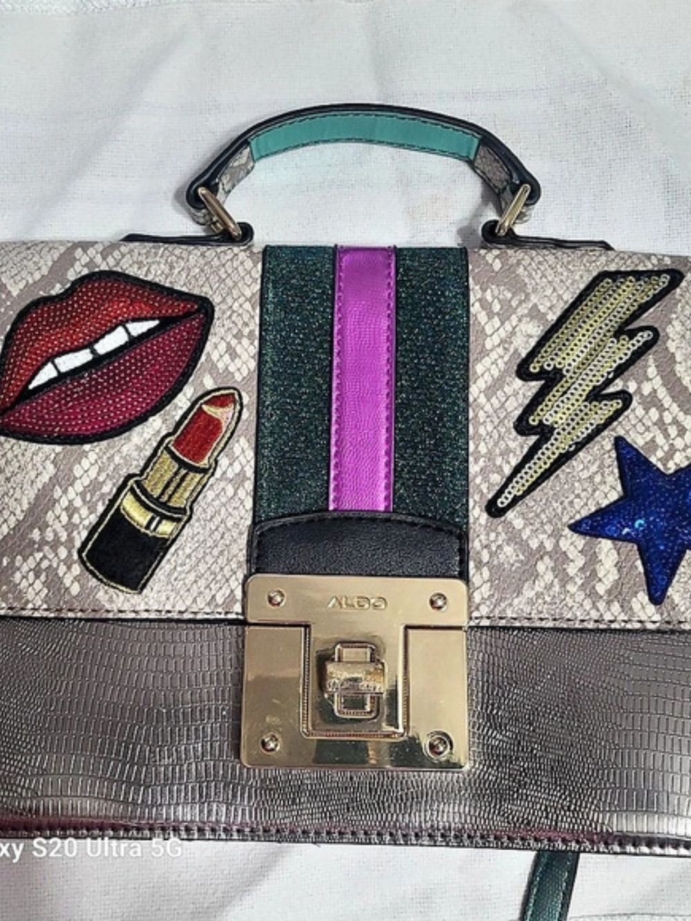 ALDO Embellished Shoulder Bag in Silver & Pink